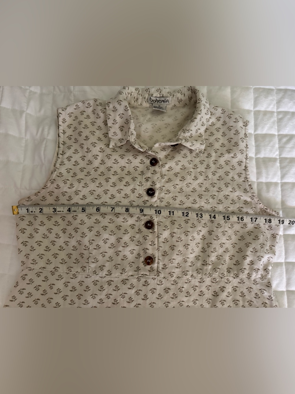 Bohemia 100% Linen Sleeveless Cream Collared Button-Front Dress Size Medium - Picture 9 of 12